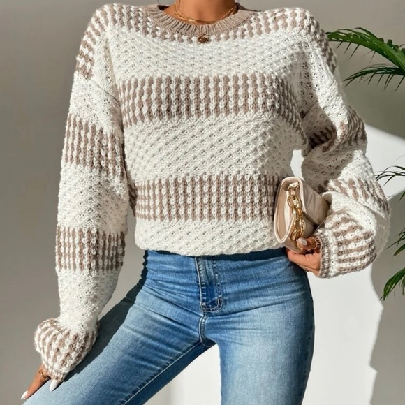 NWOT SHEIN SWEATER/JUMPER CREAM AND TAN - Picture 1 of 9